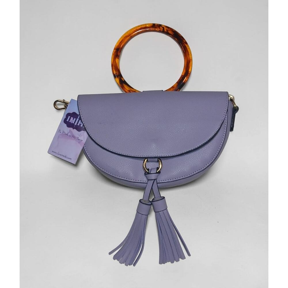 Women's Mini Satchel with Tortoiseshell Resin Handle Multi Wear Handbag Lavender
